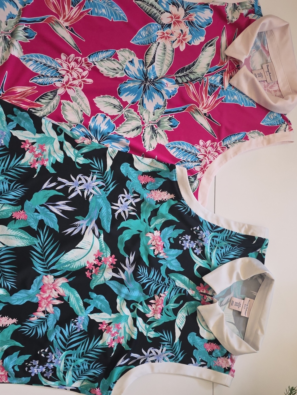 (2) Tommy Bahama Floral Sleeveless Tank Tops - Hot Pink & Black